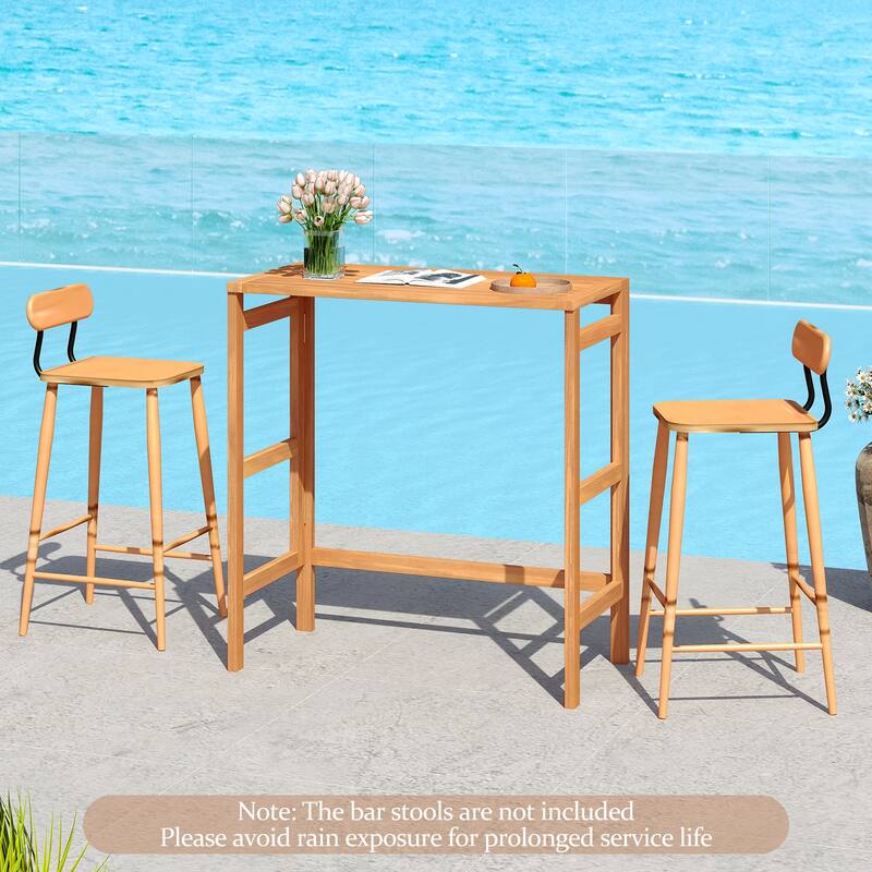 Gymax Acacia Wood Outdoor Bar Table w/Slatted Tabletop for Balcony