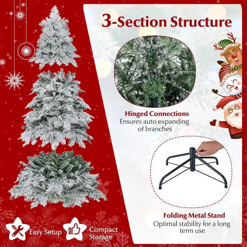 Costway 6/7 FT Artificial Snow-flocked Christmas Tree with 130 Balls, - See Details