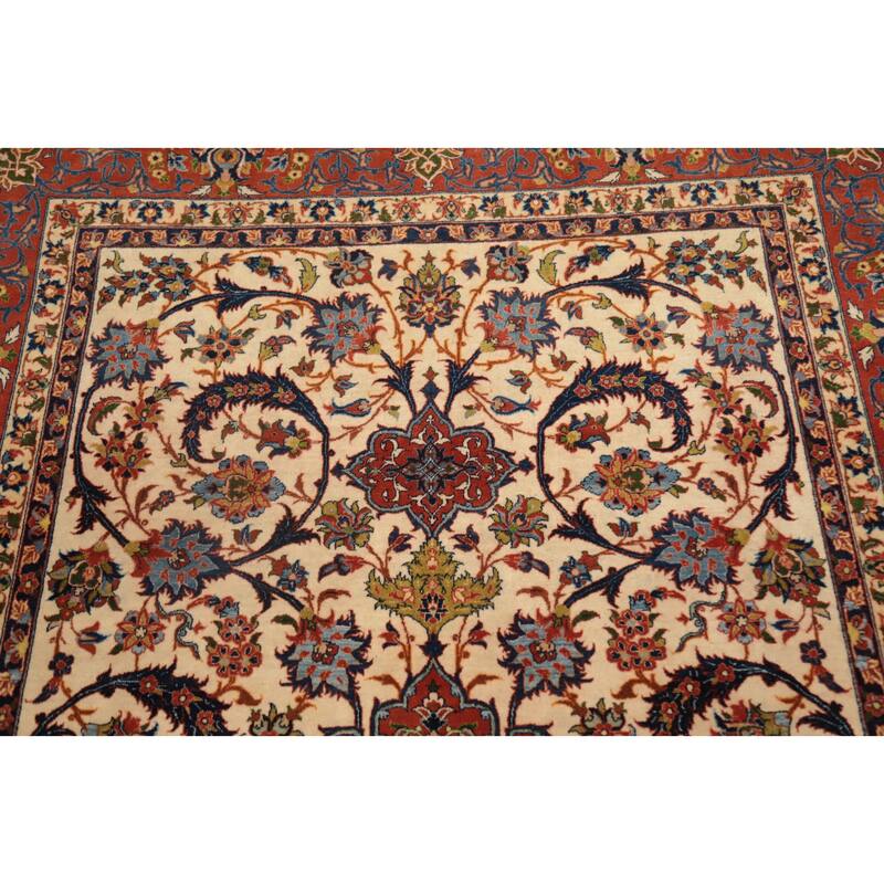 Hand Knotted Oriental 100% Wool Carpet Traditional Floral Beige & Ivories Isfahan Area Rug - 7' 5'' X 5' 1''