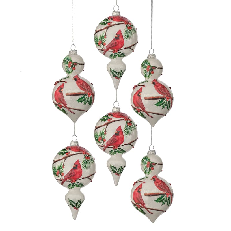 6.5" Frost Glass Cardinal Finial Ornament