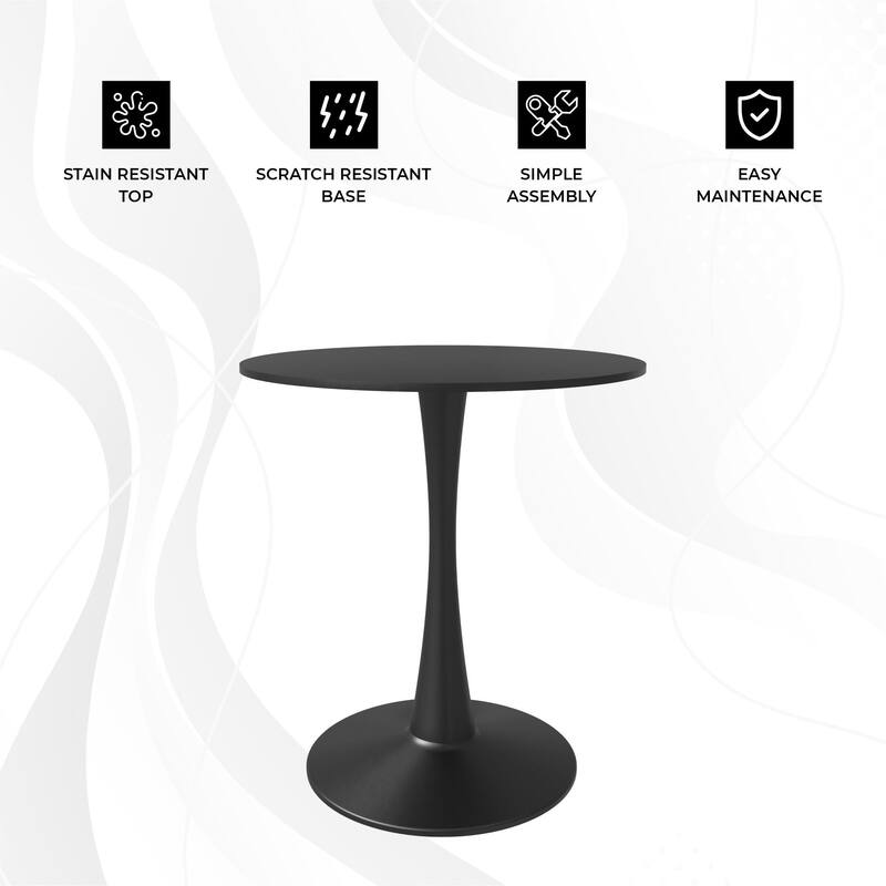 LeisureMod Bristol 24" Round Dining Table for 4 with MDF Wood Tabletop in Black Steel for Kitchen & Dining Room