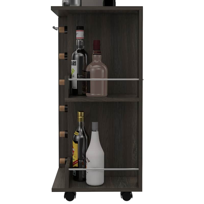 TUHOME Bar Cart, Two External Shelves, Four Casters, Six Built-in Wine Rack and Single Door Cabinet - 23" W x14"D x 32"H