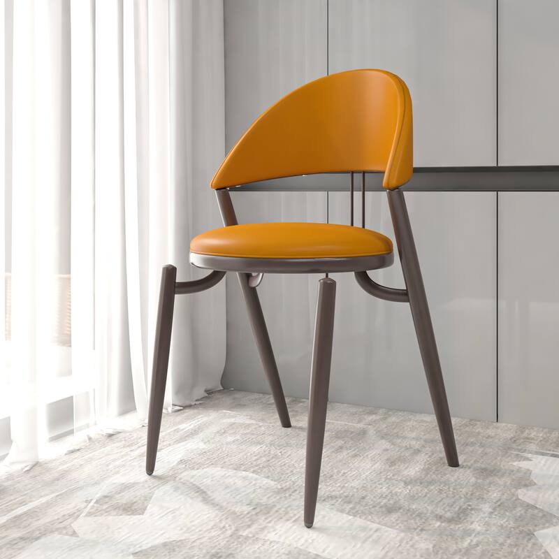 Venice Upholstered Leather Dining Chair Open Back Accent Side Chair with Iron Legs