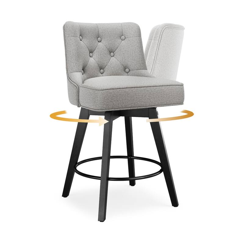 Modern 26 in. Counter Height Barstool Upholstered Fabric/Faux Leather Swivel Bar Stools with Back - Set of 4 - Grey/Fabric