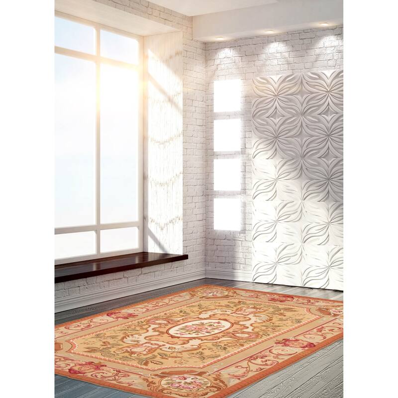 ECARPETGALLERY Flat-Weave Dynasty Beige Cotton Tapestry Kilim - 5'7 x 8'7