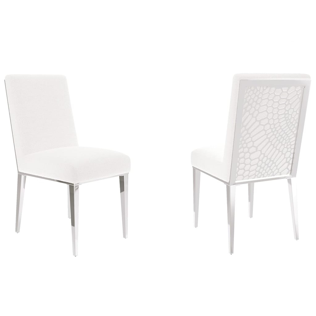 Luxury White Boucle Fabric Upholstered Living Room Chairs with Silver Legs