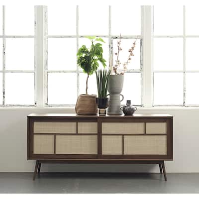 Rye Studio Bailyn Modern Oak and Rattan Sliding Door Sideboard, Smoked Oak