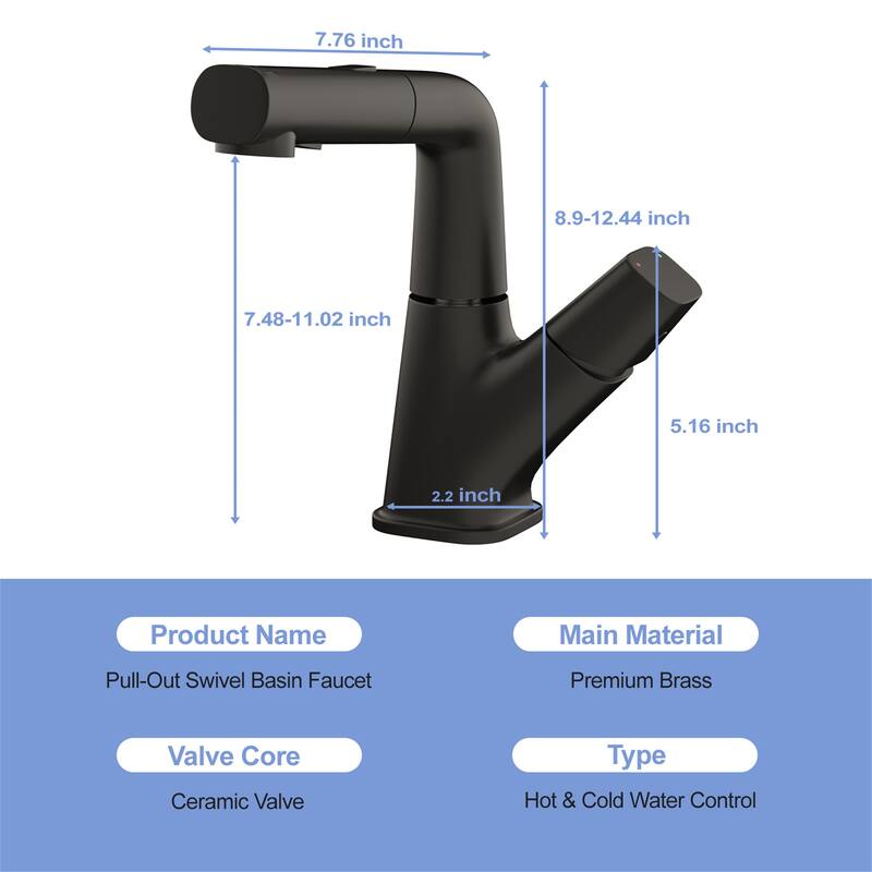 Pull-Down Bathroom Sink Faucet with Three Water Modes