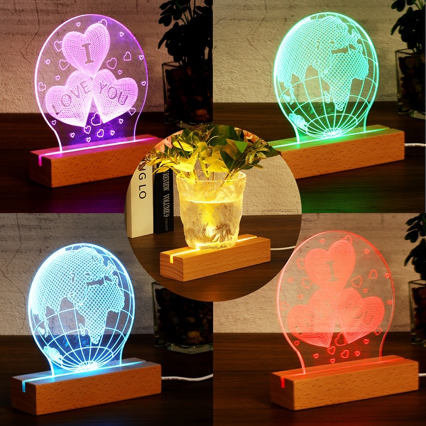 Wooden Rectangle LED Lights Display Base (2 / Warm Light and 2 ...