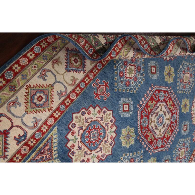 Traditional Geometric Kazak Oriental Wool Area Rug Hand-knotted Carpet - 7'11" x 9'11"