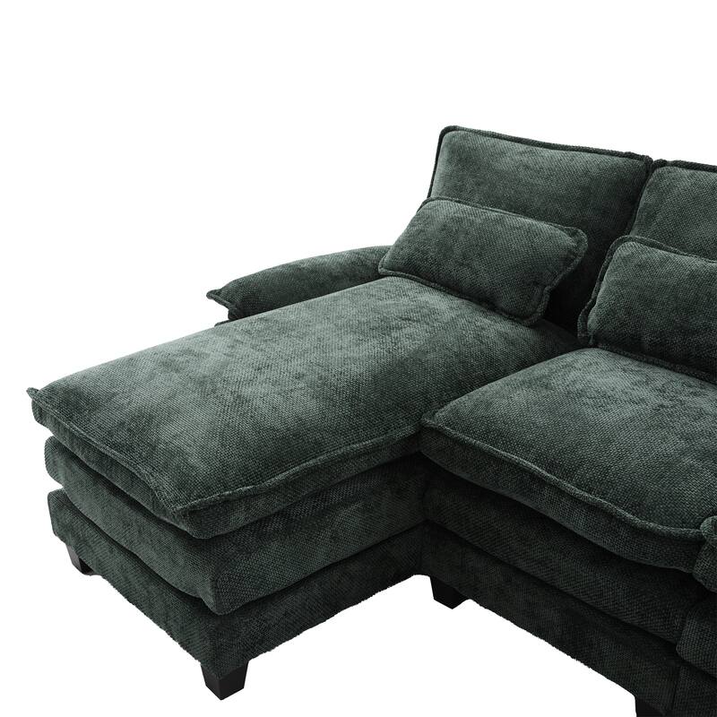 Chenille U-shape Sectional Sofa with Chaise and Storage Ottoman, Modular Couch with USB/Type-C Ports, Side Pockets, Phone Holder