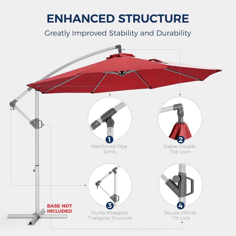 Luxurious10 ft. Metal Offset Hanging Cantilever Patio Umbrella with Easy Tilt and Crank for Pool Deck