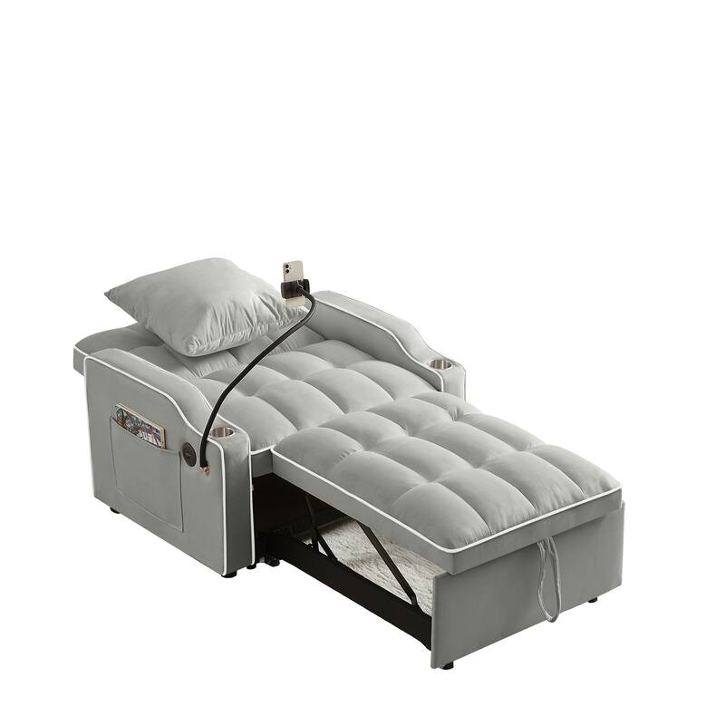 Convertible Sleeper Chair Sofa Bed, 3-in-1 Folding Sofa Bed with Adjustable Backrest and USB Charging Port for Small Rooms.