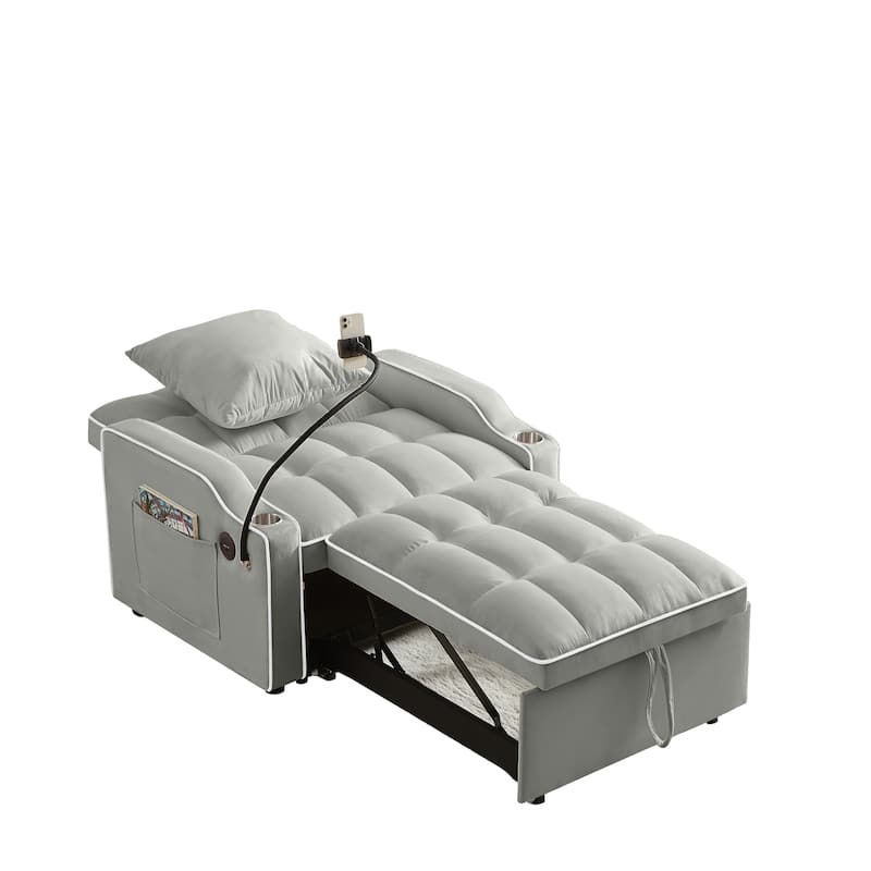 GDFStudio - Flora Modern 3-in-1 Convertible Sleeper Chair Sofa Bed, Adjustable Pull-Out Sofa with Storage