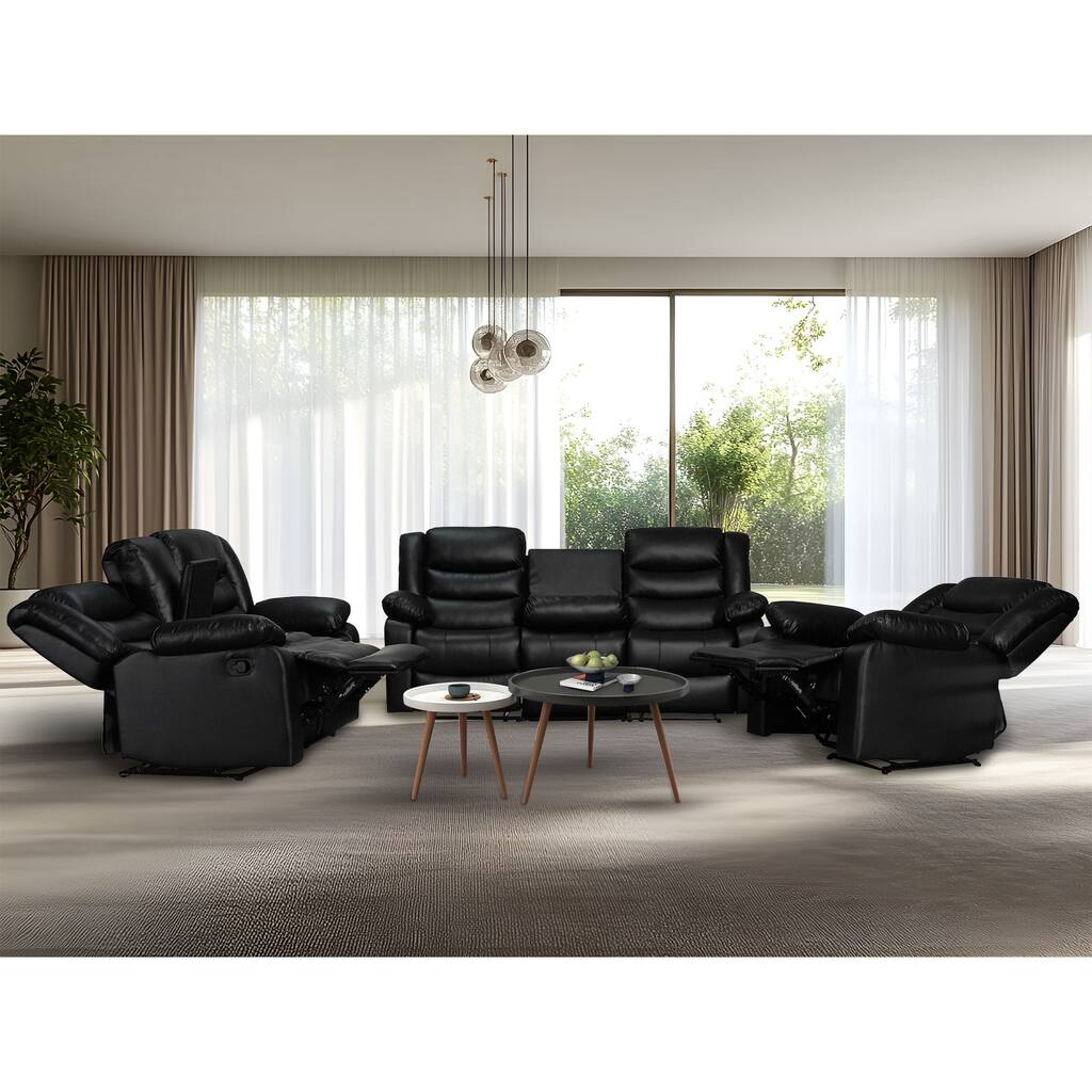 Manual Reclining 3-Piece Living Room Sofa Set - Sofa with Dropdown Table, Loveseat with Console, and Recliner