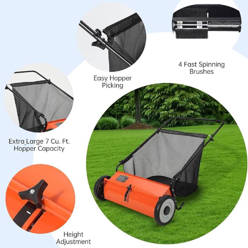 21 Inch Manual Push Lawn Sweeper, 3.5 Cu. Ft. Hopper Capacity Grass Sweeper for Grass Clippings, Leaves, Garden