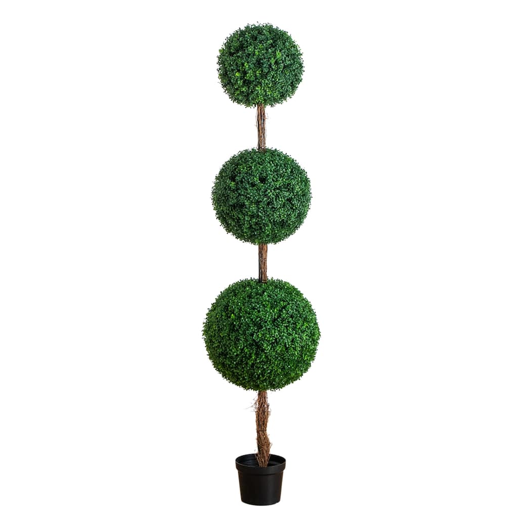 7-ft UV Resistant Artificial Triple Ball Boxwood Topiary Tree - Green