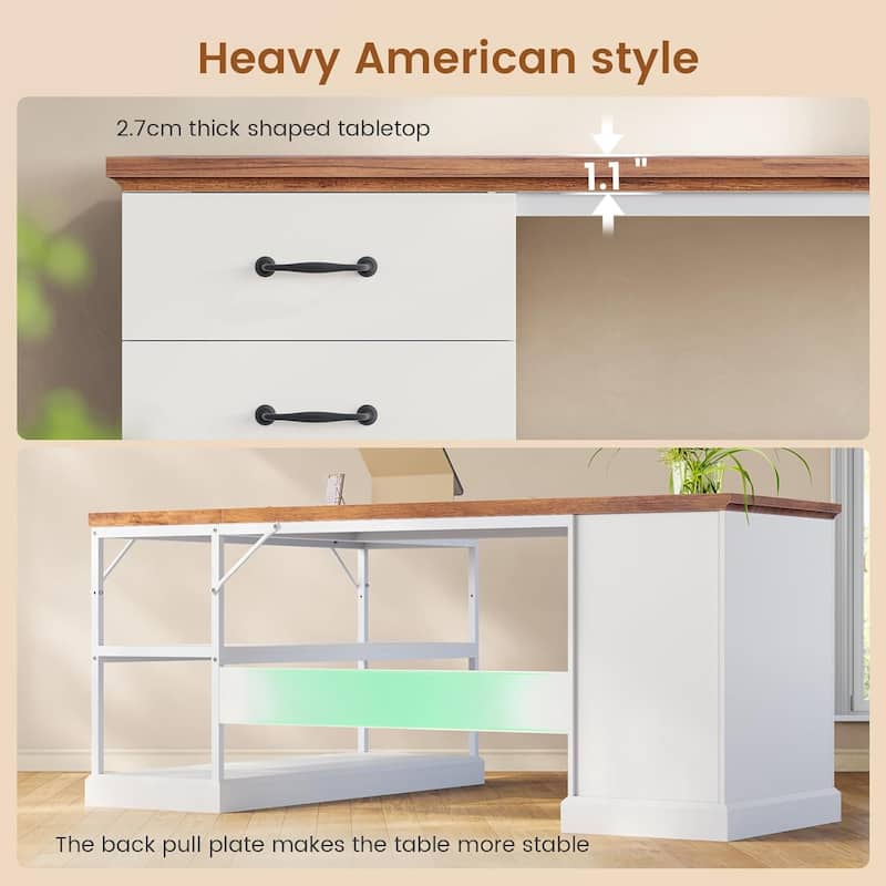 L Shaped Desk Drawers Storage Shelves Executive Home Office Desk