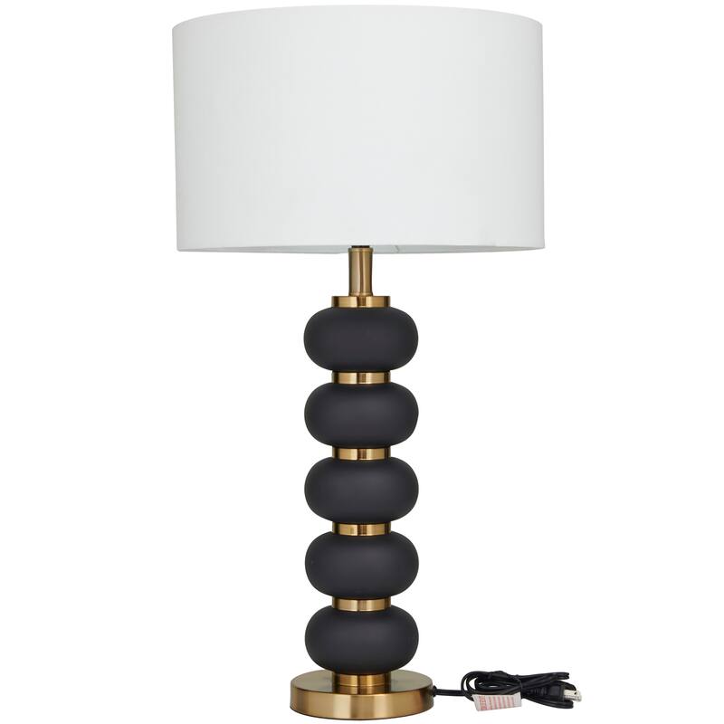 Metal Orbs Style Base Table Lamp with Drum Shade - White or Black - CosmoLiving by Cosmopolitan