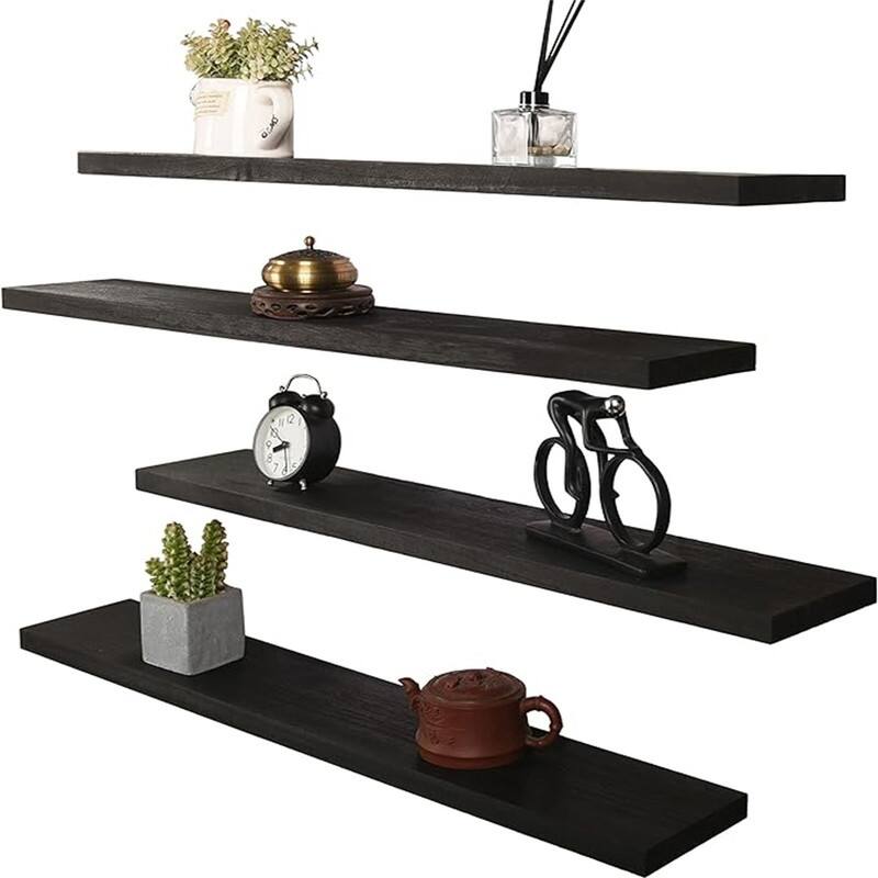 Wall Mounted Farmhouse Wooden Wall Shelf - 36"D x 6"W x 4"H - Black
