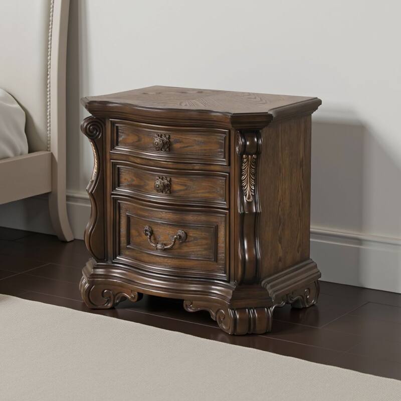 Leova Nightstand, 2 Drawers, USB A-C, 31 Inch Dark Brown Wood