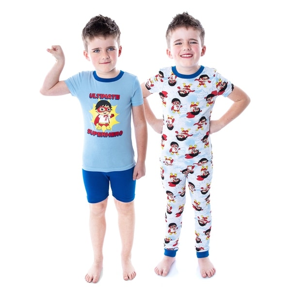 Ryan's World Boys' Ultimate Hero Red Titan Shirt Pants and Shorts 4 Piece Mix n' Match Pajama Set. Opens flyout.