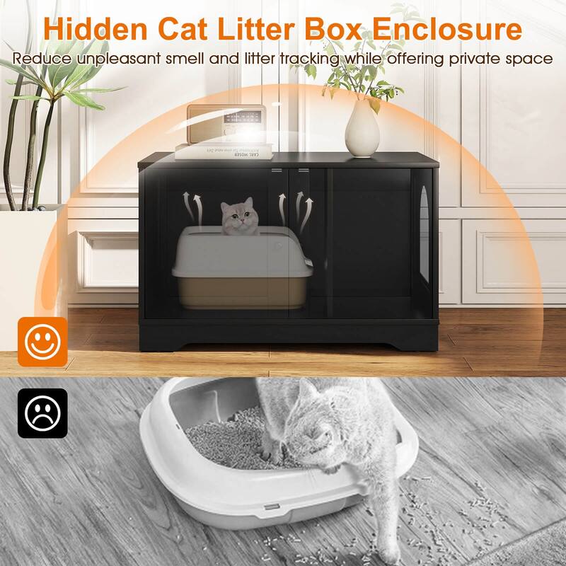 Costway Cat Litter Box Enclosure Furniture with Double Doors Divider - See Details