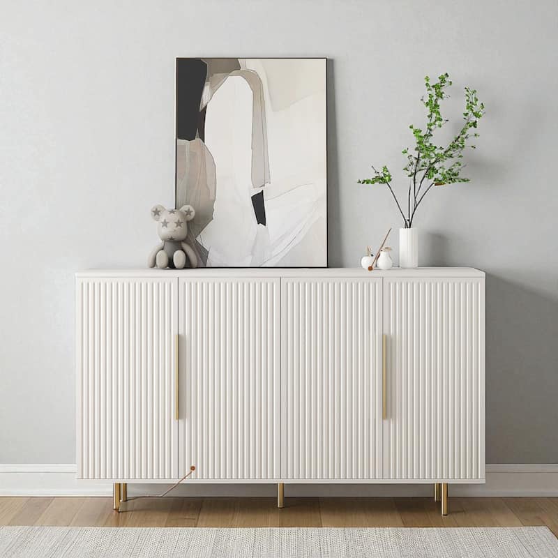 Modern Fluted Sideboard Buffet Cabinet with Storage, Accent Console Table with Adjustable Shelves, 56.7 Inch Credenza
