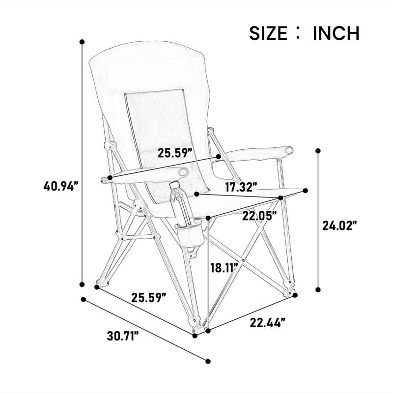 KISRAIS Outdoor High Back Portable Collapsible Chair with Cup Holder, Support 250LBS