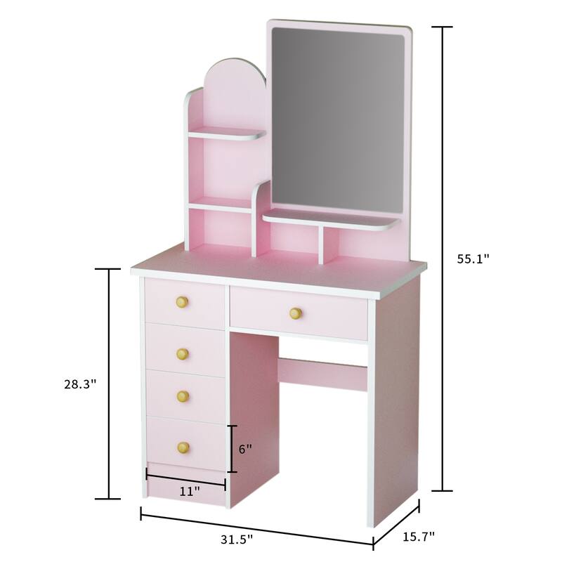 Makeup Vanity Table Set With Mirror Mirror Desk & Drawer(PINK/BLACK)