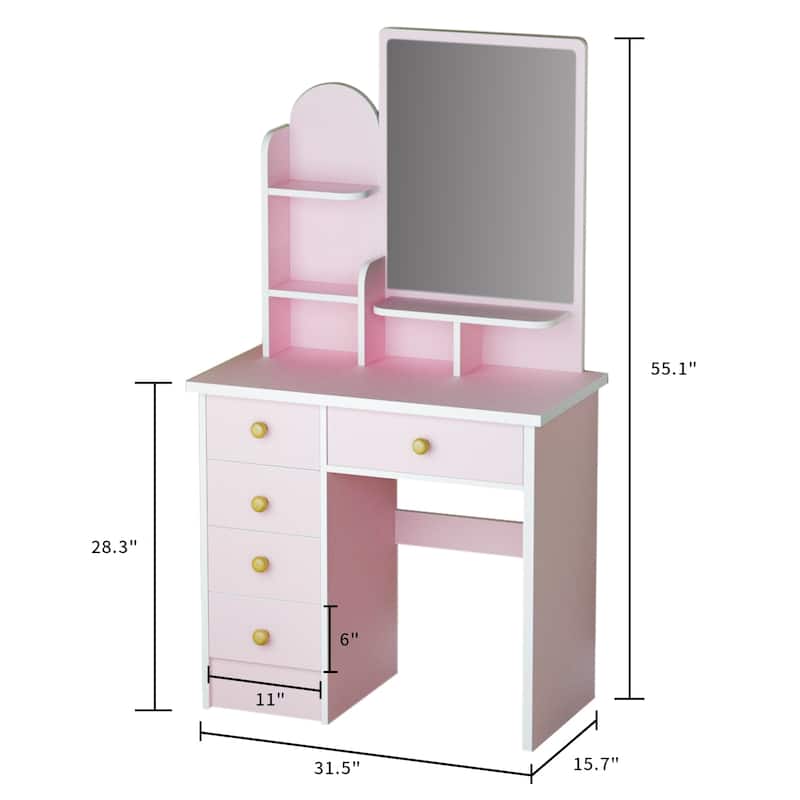 Makeup Vanity Table Set With Mirror Mirror Desk & Drawer(PINK/BLACK)