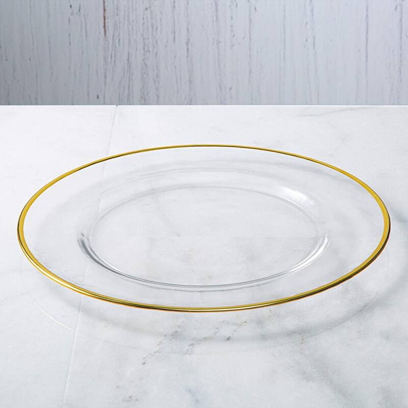 GILT 24K Gold Rim Glass Charger Plate - 13" - Gold/Clear - 4 Piece