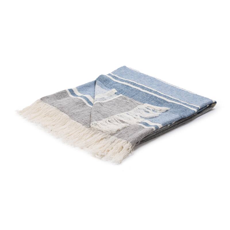 Villa by Classic Home Lima 100% Belgian Linen 50x70 Throw Blanket - 50x70 - Blue