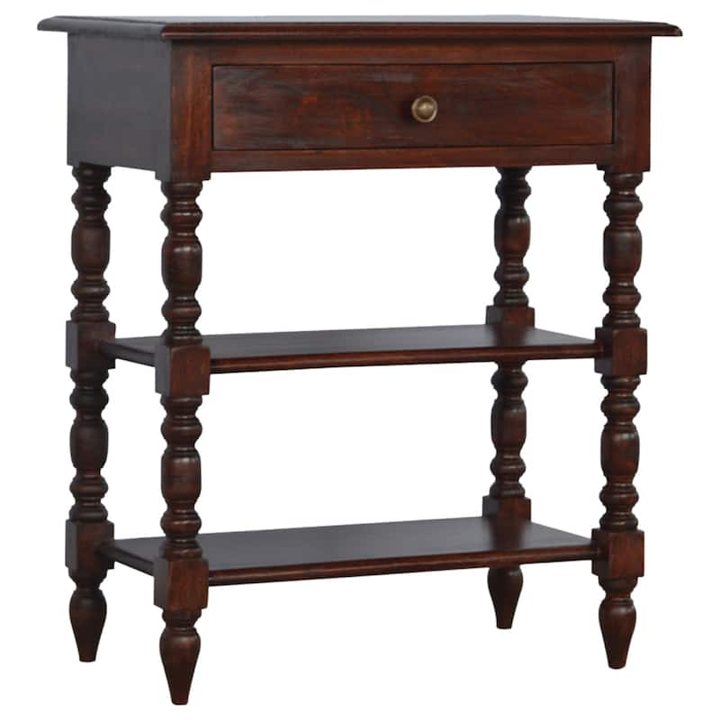 Artisan Furniture Solid Wood Turned Occasional Table, Brown with One drawer