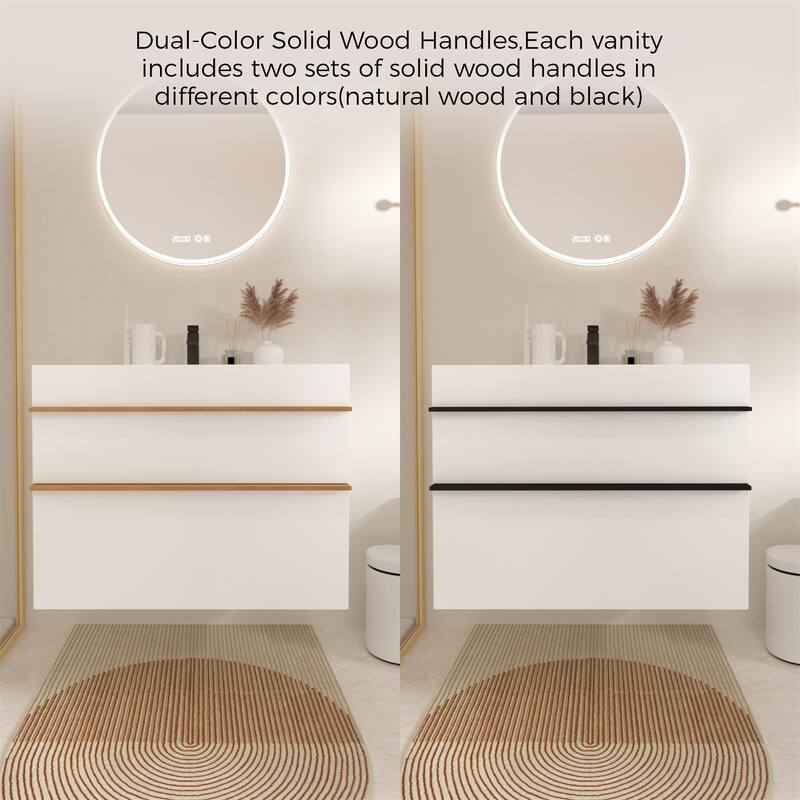 36" Wall Mounted Bathroom Vanity with Integrated Acrylic Sink, 2 Soft-Close Drawers