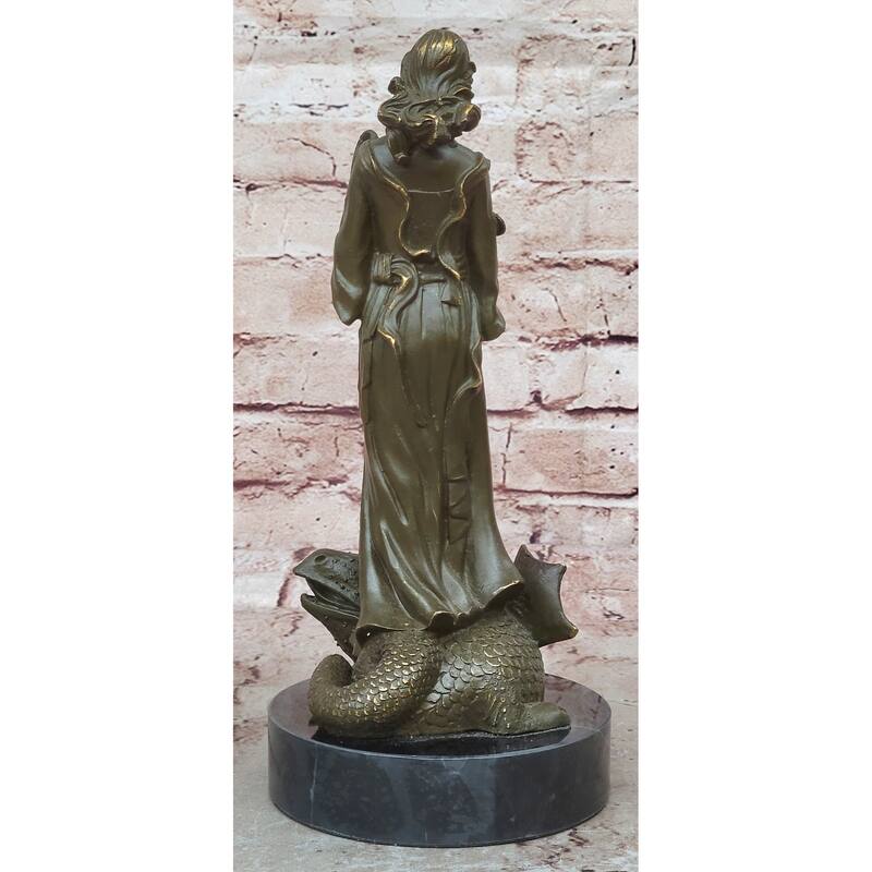 Saint Margaret Of Antioch Bronze Statue – Christian Woman With Dragon Figurine