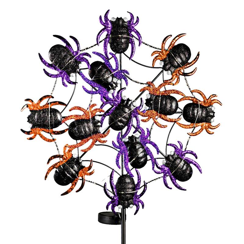 Purple Spider Web 44 in. Flashing Light Solar Garden Stake