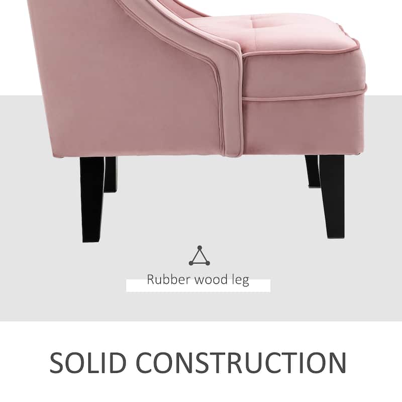 HOMCOM Tufted Single Sofa Chair with Rubber Wood Legs, Thick Padding Mid-Back, and Wings for Living Room