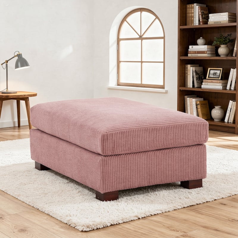 Modern Rectangle Oversized Stripe Corduroy Ottoman