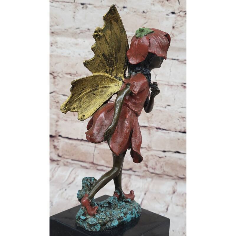 Colorful Fairy Angel Girl Bronze Figure Sculpture Original Art On Marble Base