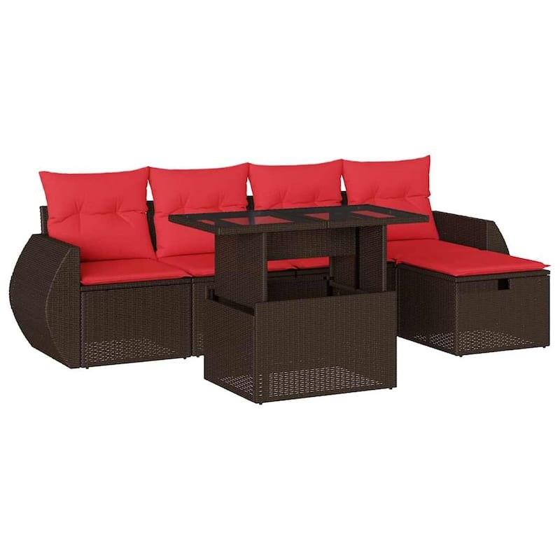 vidaXL Patio Sofa Set with Cushions Sectional Couches 6 Piece Poly Rattan
