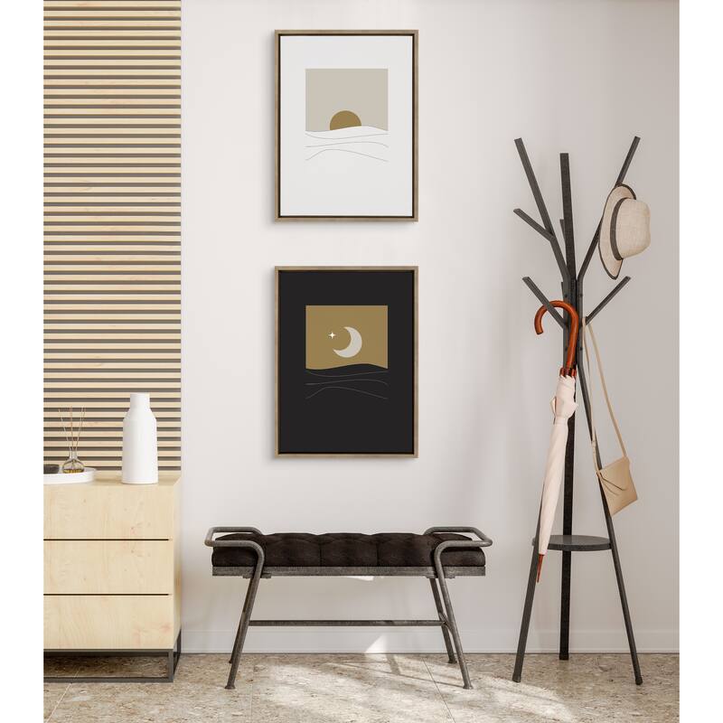 Kate and Laurel Sylvie Modern Sunrise and Sunset Over the Ocean Framed Canvas Art Set by The Creative Bunch Studio