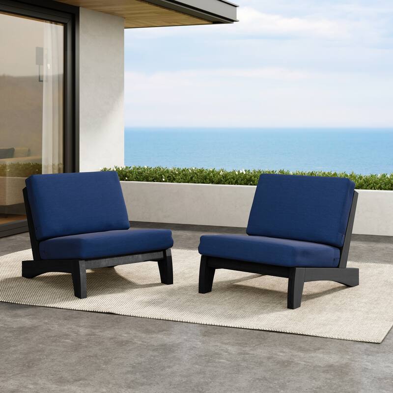 Outdoor Teak Wood Waterproof Armless Chair Loveseat with Cushions