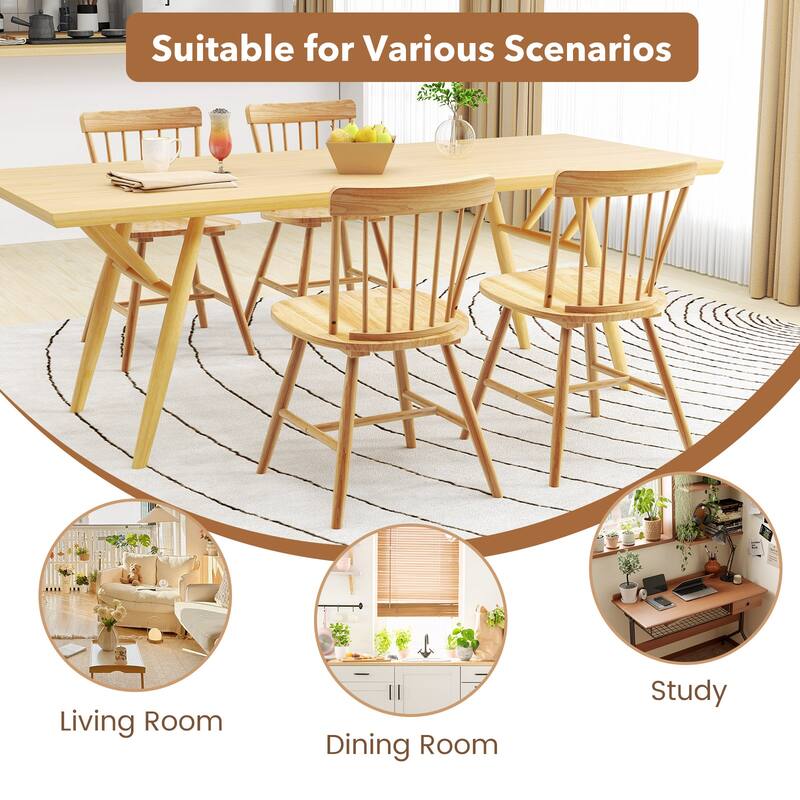 Set of 2 Solid Rubber Wood Dining Chairs with Ergonomic Back Wide Seat Compact for Small Spaces - 19.5" L x 19" W x 32" H