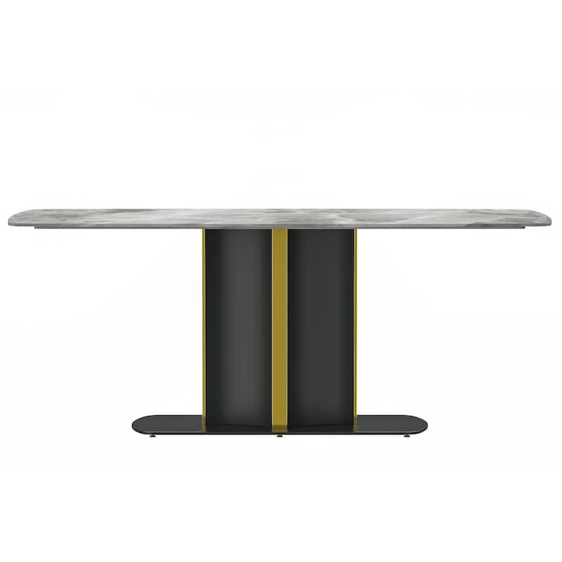 Sylva Dining Table Rectangular Tabletop in Gold Pedestal Base