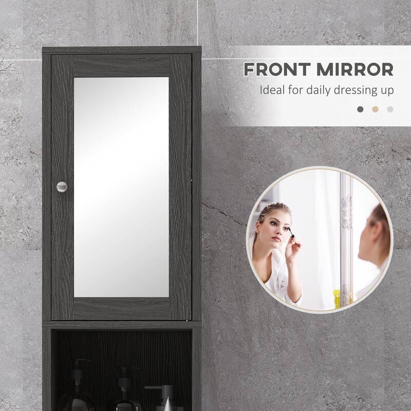 Kleankin Tall Bathroom Storage Cabinet With Mirror