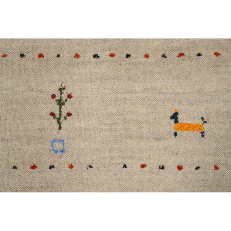 Hand Knotted Oriental 100% Wool Carpet Tribal Animal Pictorial Beige & Ivories Gabbeh Runner Rug - 11' 10'' X 4' 3''
