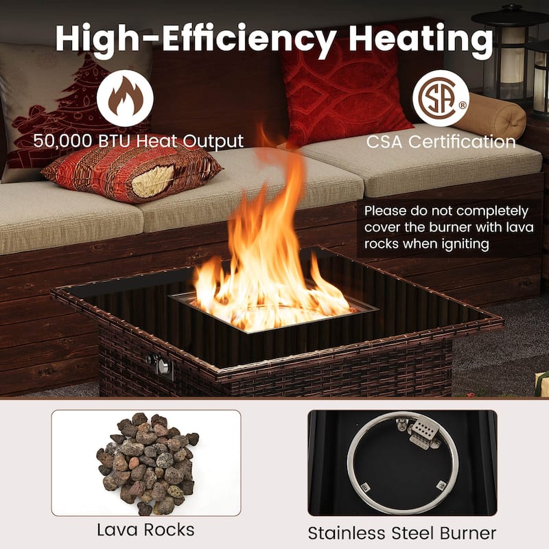 Costway 32.5" Propane Fire Pit Table Outdoor Wicker Gas Firepit with - See Details