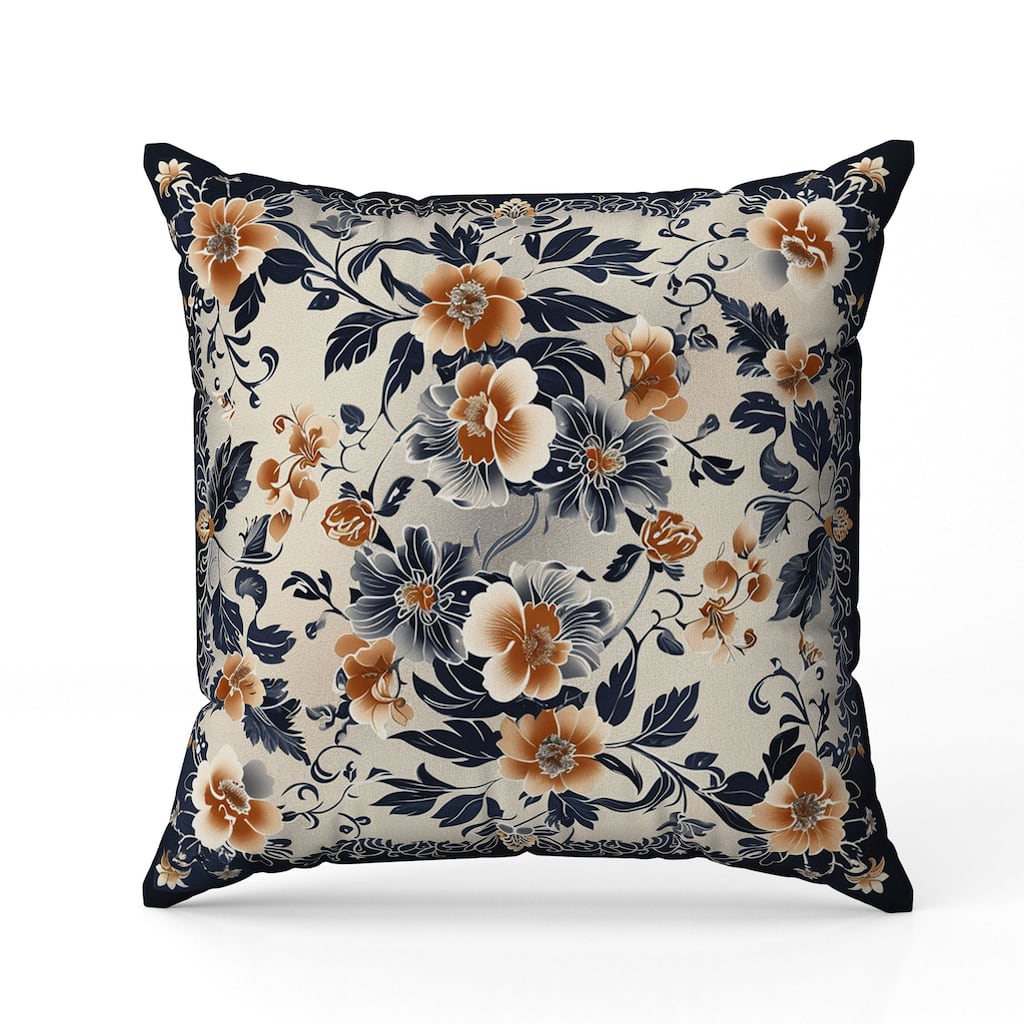 Flower Hub Indoor/Outdoor Reversible Throw Pillow Orange and Indigo