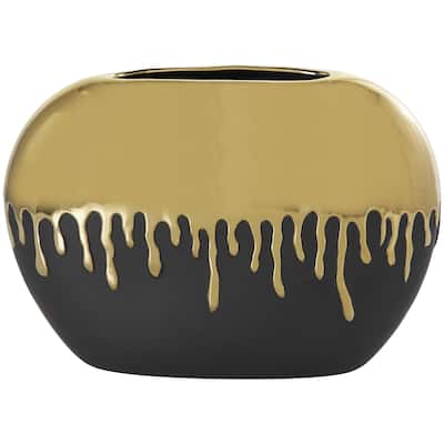 Ceramic Decorative Vase with Abstract Gold Melting Drips - Black or White - CosmoLiving by Cosmopolitan